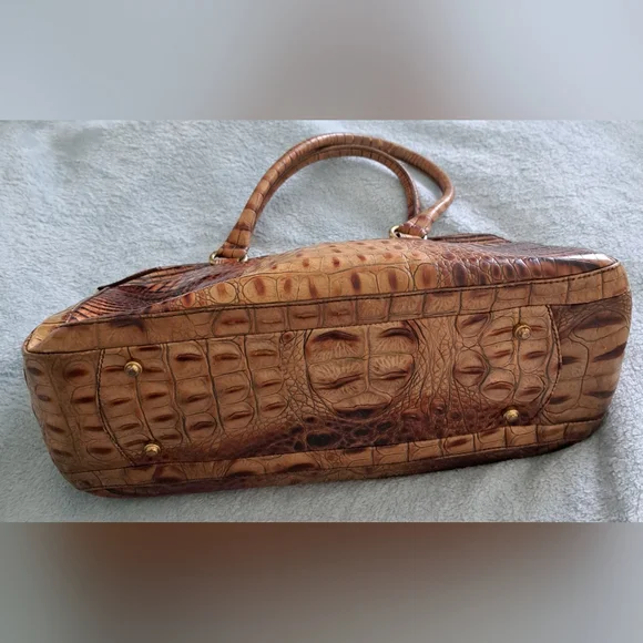 Brahmin Tan and Brown Crocodile-Embossed Satchel - Picture 7 of 10